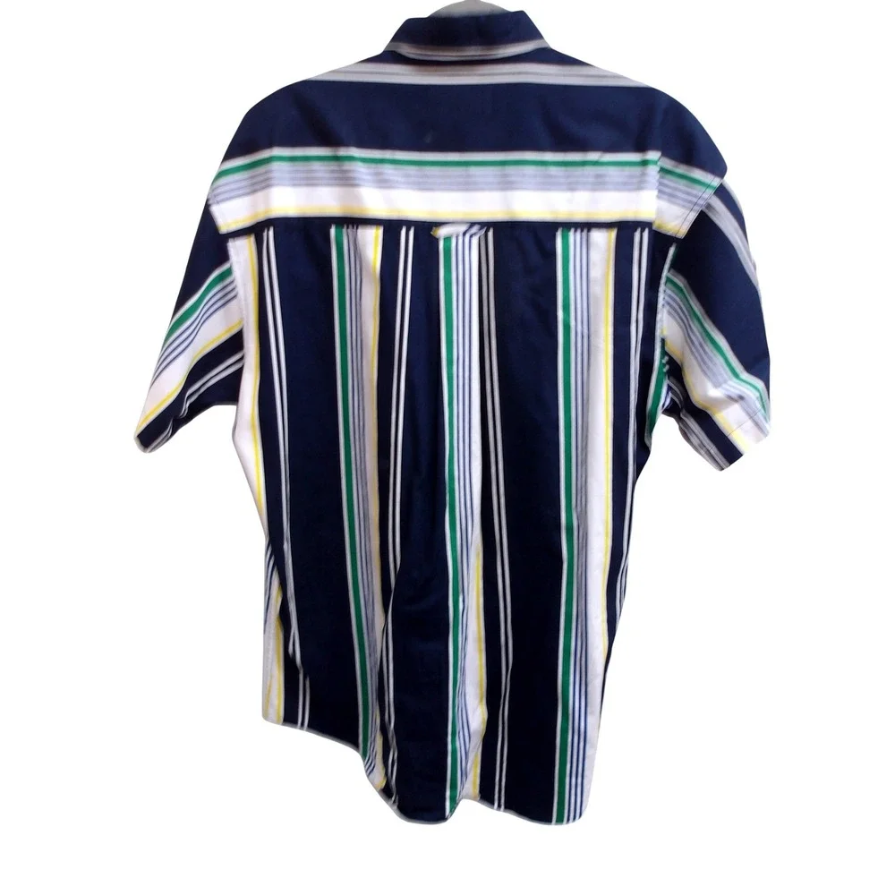 Chaps Ralph Lauren VTG 90s Rugby Navy Blue‎ White Striped Shirt Size M /#26366